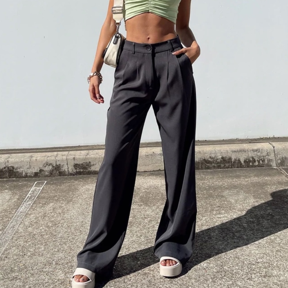 Princess Polly Wide Leg Trousers in Dark Gray